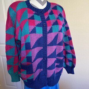 Helen Homann Hand Knit 100% Pima Cotton Step Pattern Womens Sweater Size L